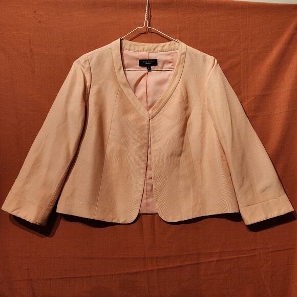 Talbots Pink Sz 8 Silk Blend Cropped Blazer Evening Jacket Classic Open Front - Picture 1 of 9